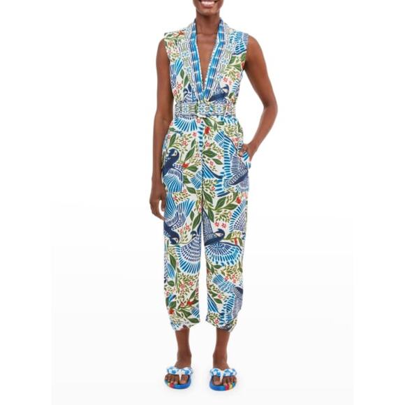 Farm Rio Off-White Macaw Flight Canvas Jumpsuit size Small